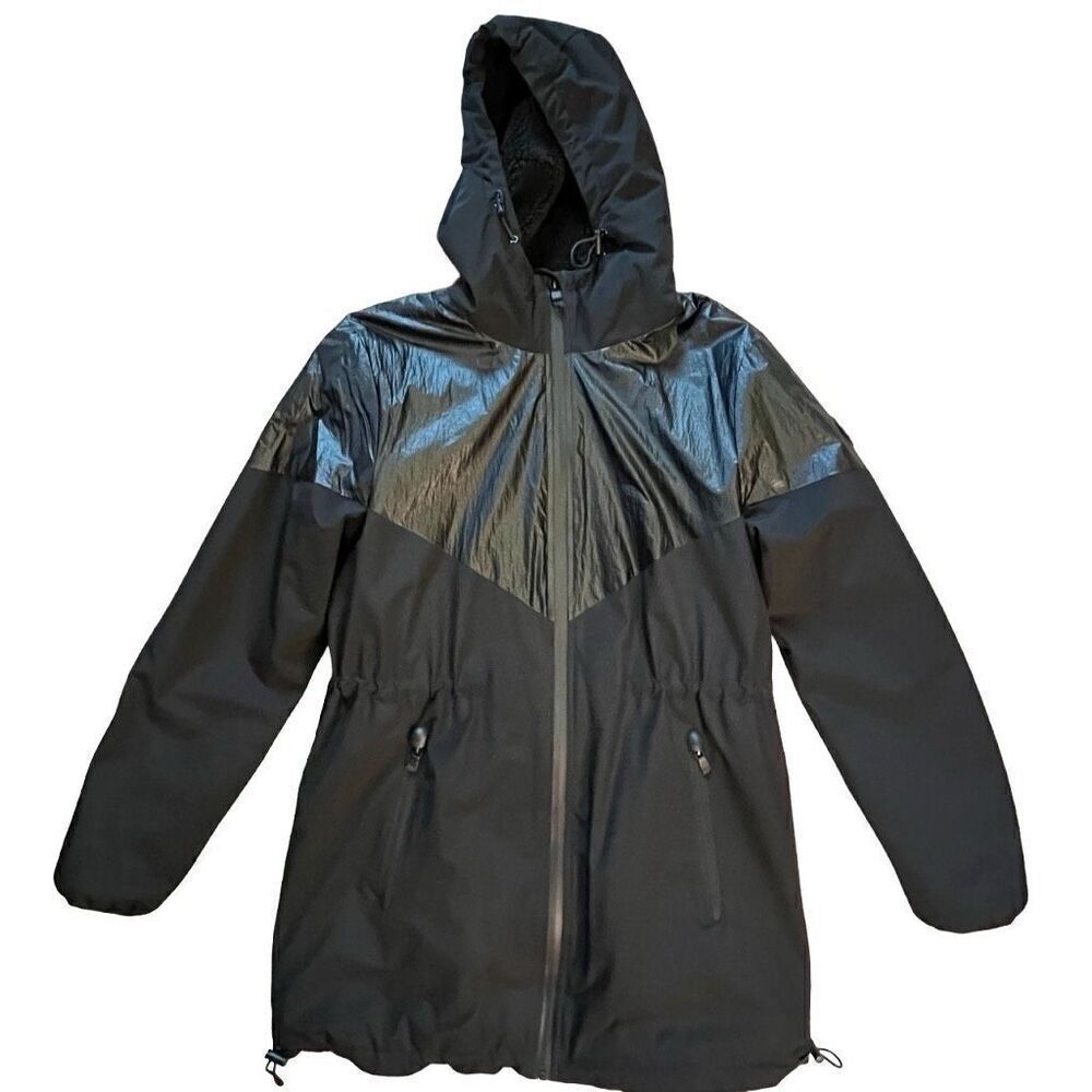 NWOT Michael Kors Womens Parka Coat Medium Black Drawstrings Lined Winter Clean!
